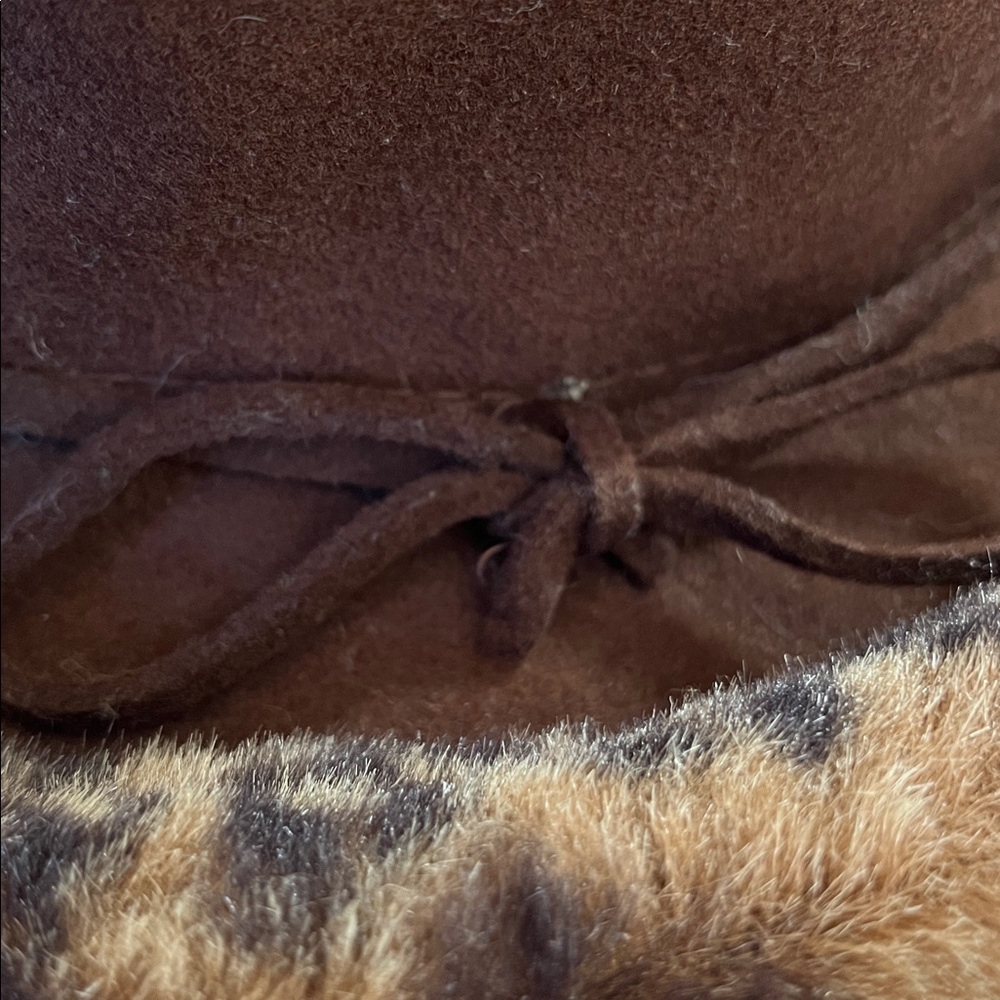 Vintage Fall Wool Brown Hat w/Animal Faux Fur Print Trim - Picture 5 of 13